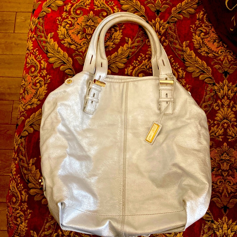 Authentic Jimmy Choo Tote bag. Silver Leather Large